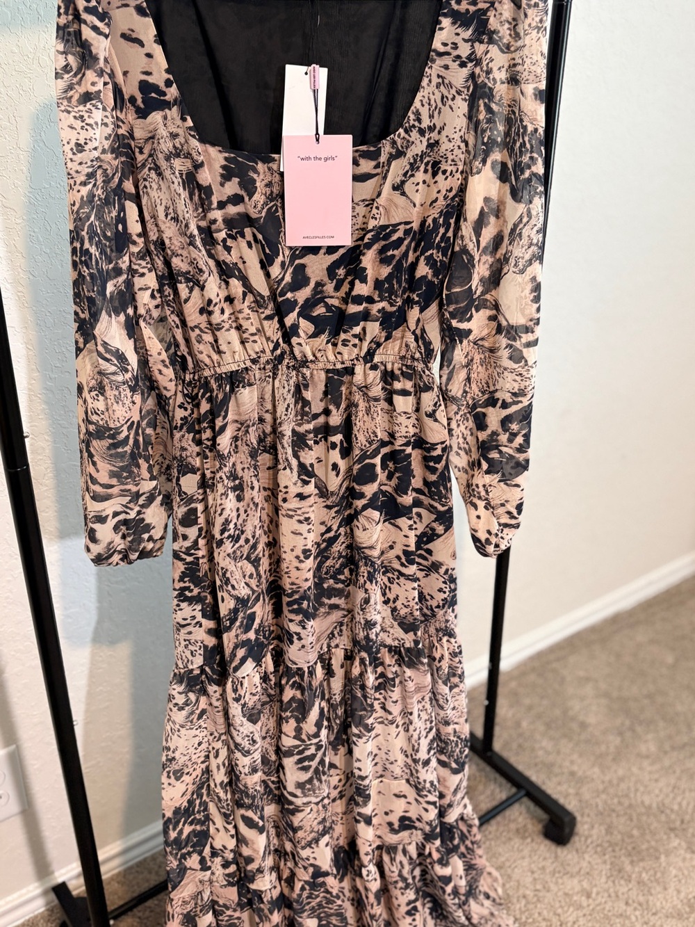 Avec les filles Beige and Black Printed Maxi Dress